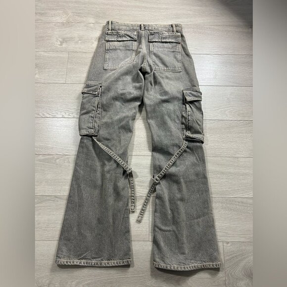 Zara Mid Rise Gray Cargo Jeans Pants with Pockets - Picture 4 of 14